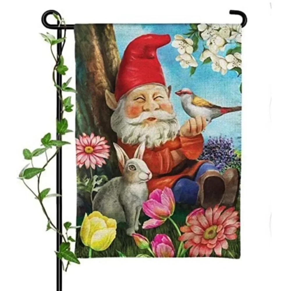 Garden Gnome Flag Garden Yard Flag All Weather Floral 12.5 x 18 inch Multicolor